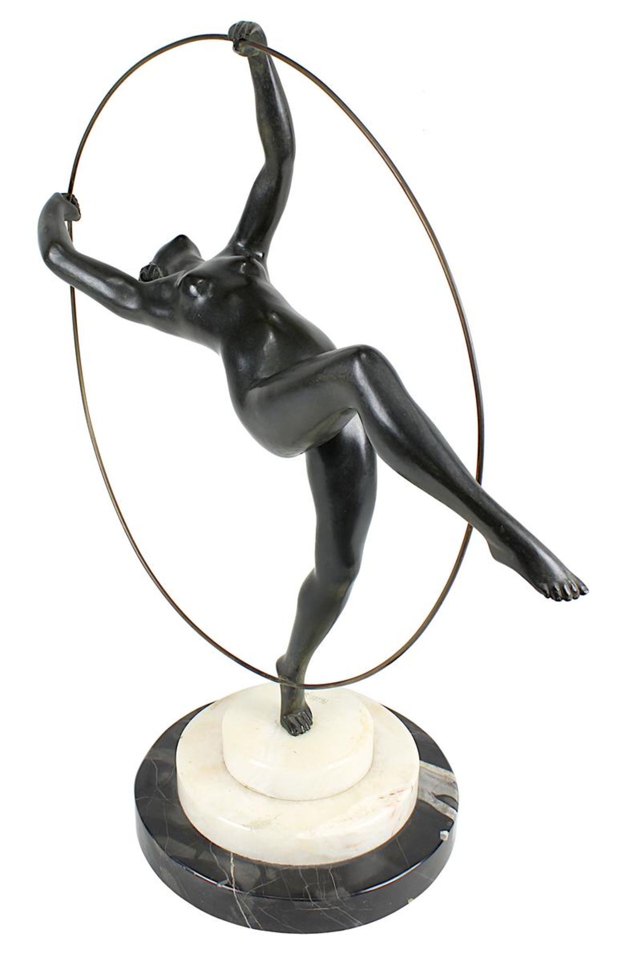 Art Déco Tänzerin, Entwurf wohl Paul Phillipe 1870 - 1930, tanzender weiblicher Akt mit Reifen, - Bild 3 aus 6