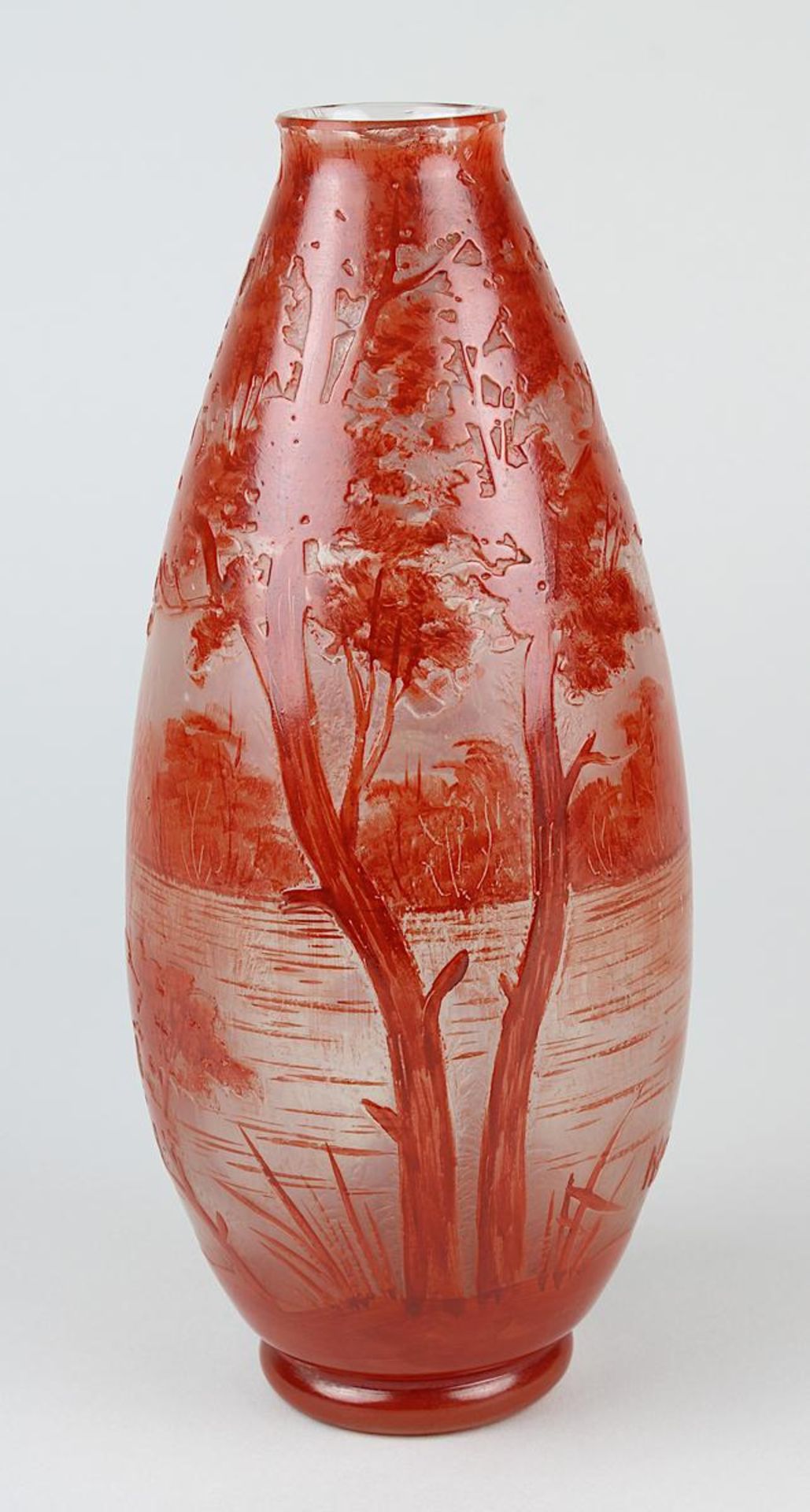 Moda Daum Vase, um 1920, Inhaber Paul Daum, Nancy, Klarglas, Außenwandung mit im Relief geätzter - Bild 2 aus 4