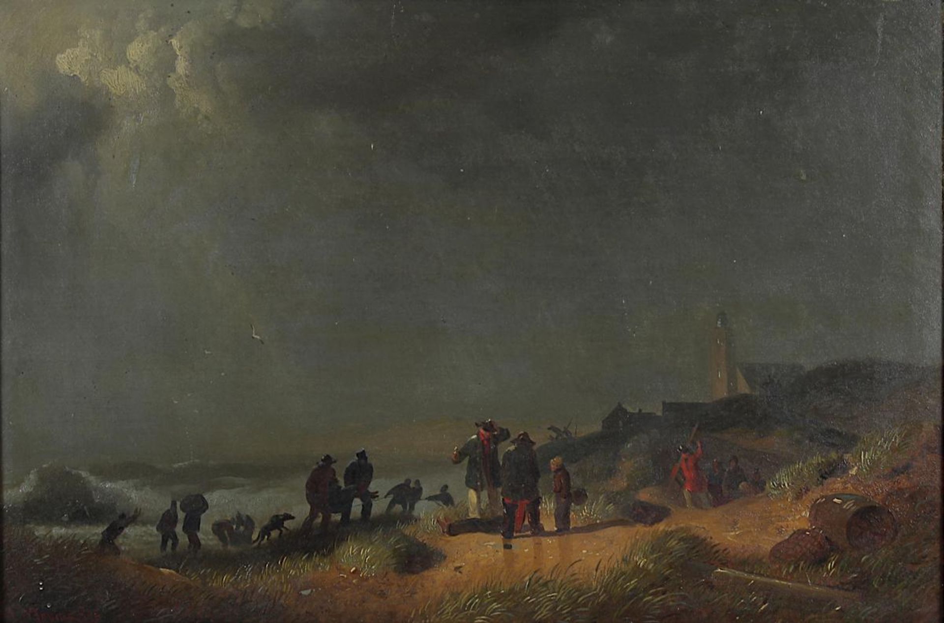 Mevius, Hermann (Breslau 1820 - 1864 Düsseldorf), Bergung nach Schiffbruch bei stürmischer See in - Bild 2 aus 2