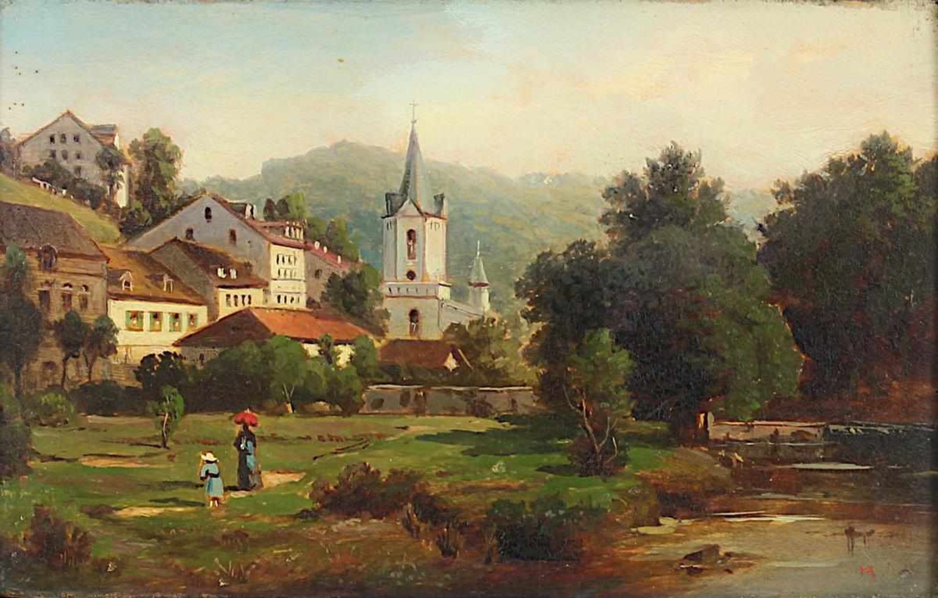 Röbel, H., Architektur- und Landschaftsmaler Ende 19. Jh., Carlsbad mit Kirche und Bachlauf, Öl - Bild 2 aus 2