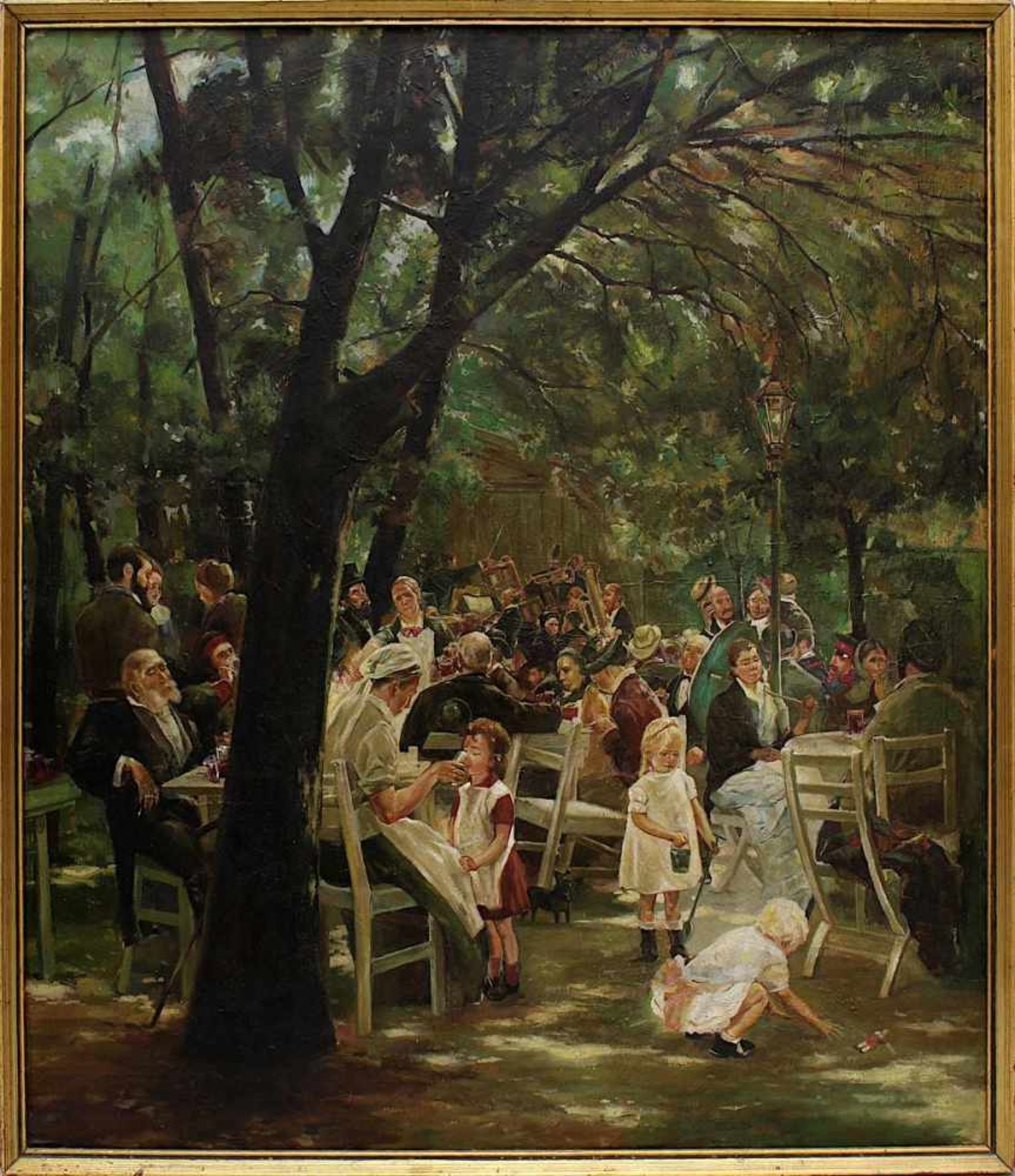 Max Liebermann - Kopie Münchner Biergarten von 1884, um 1930, ungedeuteter Maler, Biergartenszene