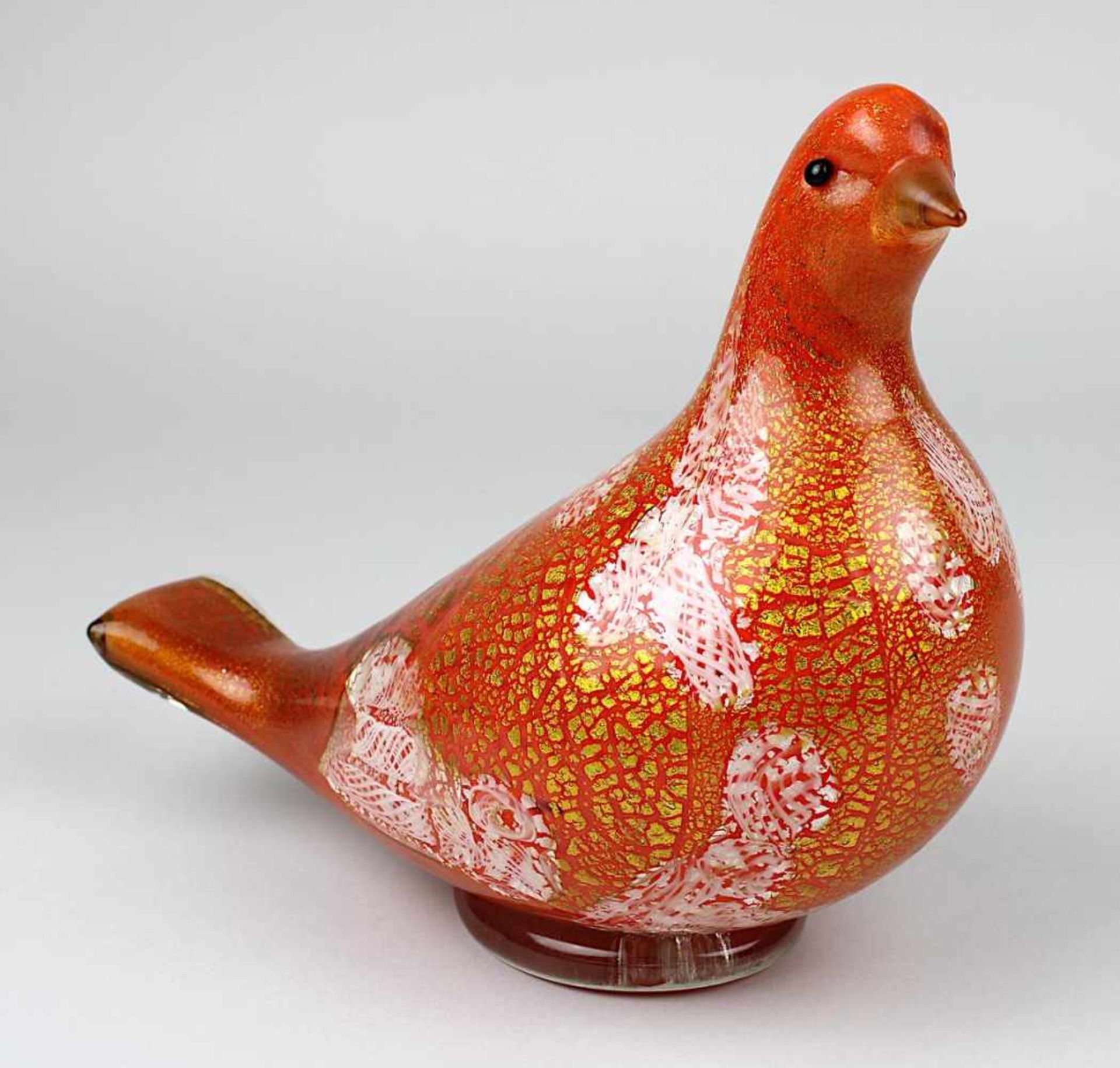 AveM - Glastaube, Entwurf Giulio Radi, Murano um 1950, mundgeblasene Klarglastaube mit opakem