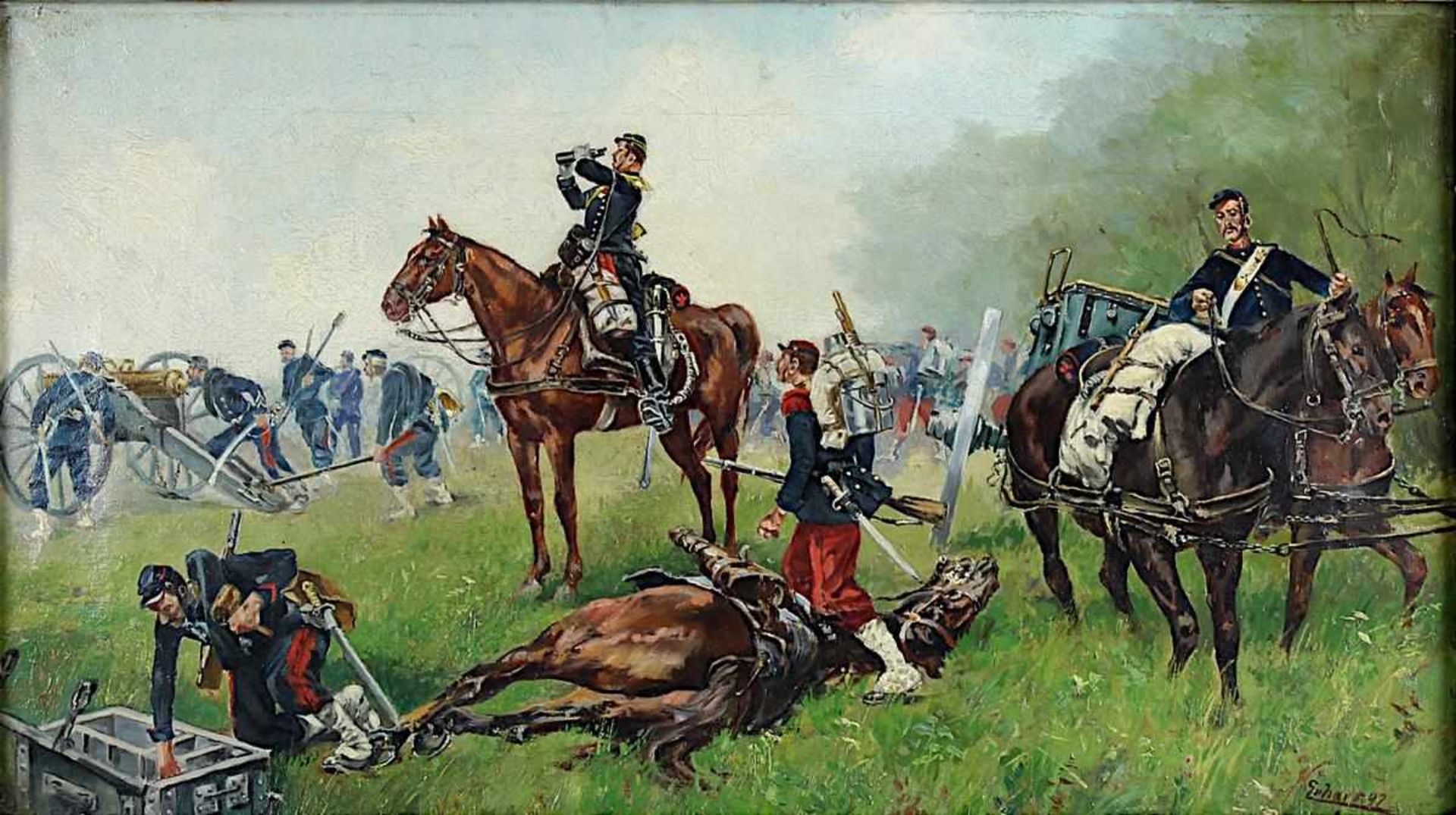 Erhard, (Schlachten -/ Historienmaler um 1900), Französische Artillerie im Deutsch - Französischem - Bild 2 aus 8