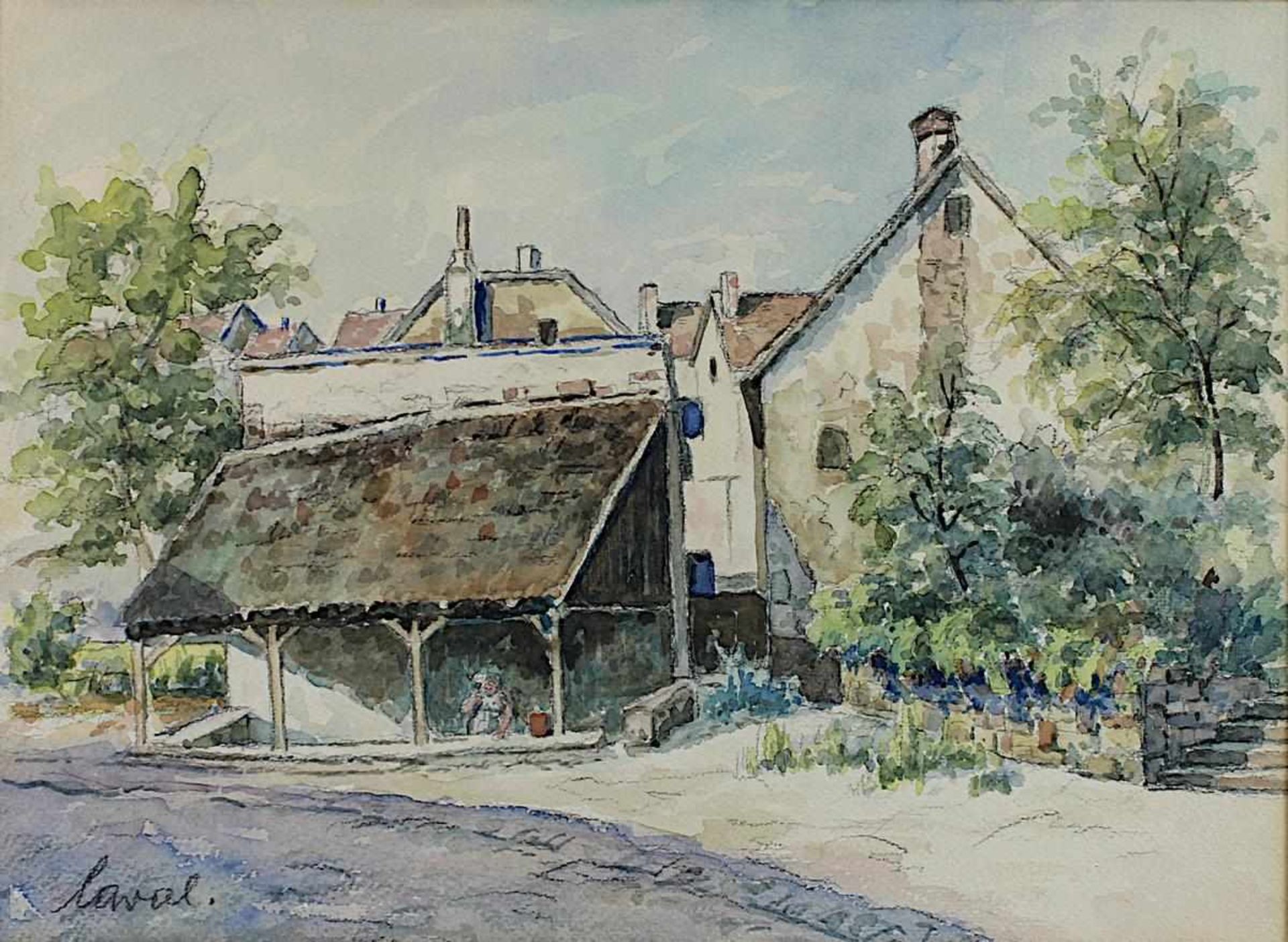 Laval, Karl (St. Ingbert 1901 - 1991 St. Ingbert), Häuser, Aquarell, links unt. sign., 23 x 31 cm ( - Bild 2 aus 2