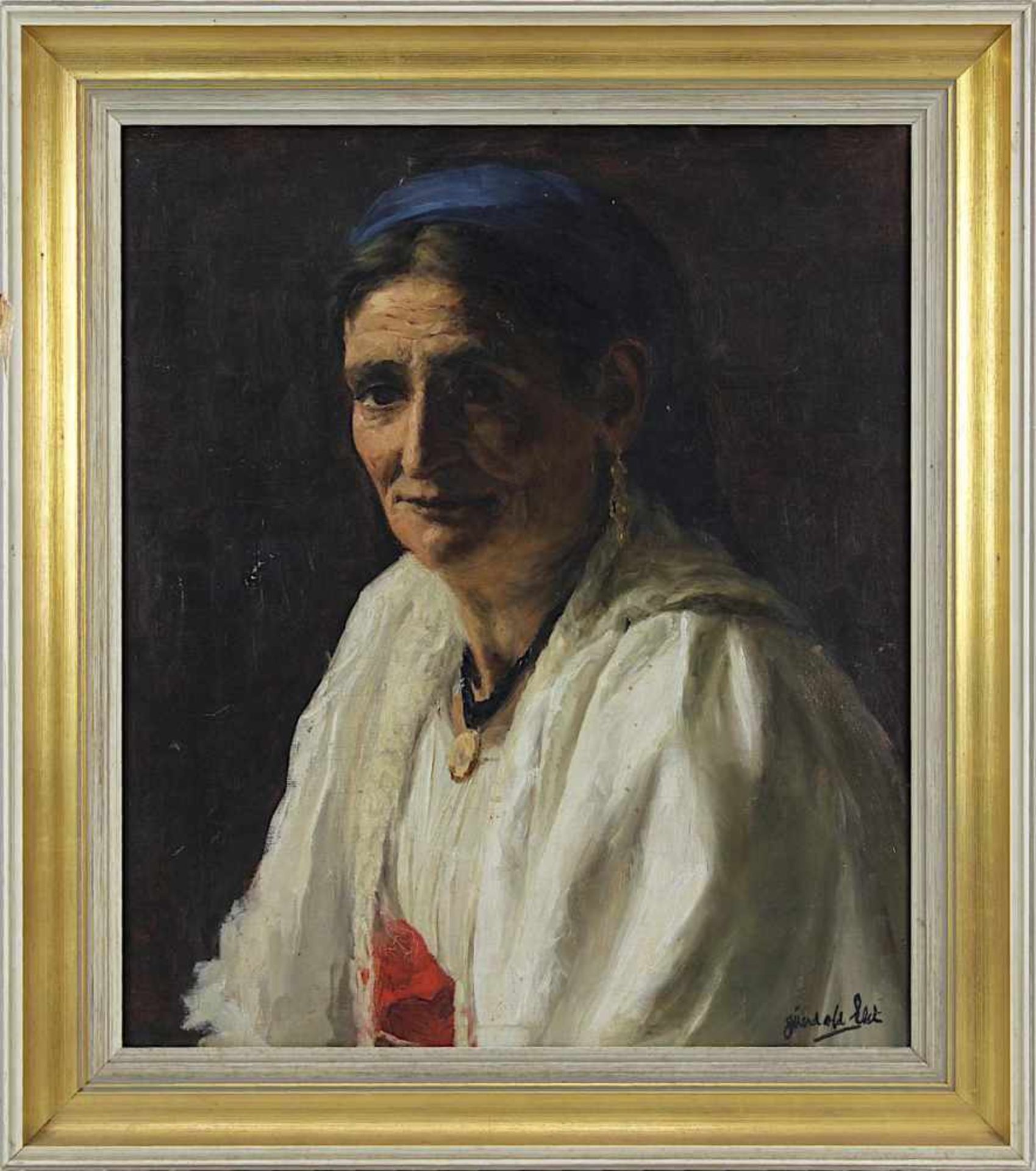Französischer Bildnismaler, Schulterstück wohl einer süditalienischen Bäuerin in Tracht, um 1900, Öl