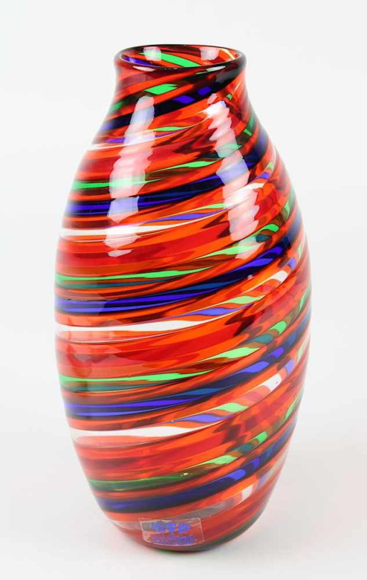 Elli Toso - Glasfadenvase, Murano, langgezogener Glaskörper mit spiralförmig aneinandergesetzten,