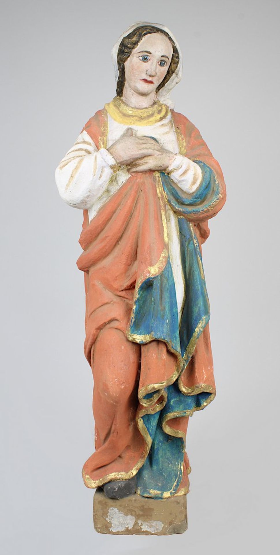 Heilige Maria, Sandsteinfigur, Eifel / Moselgebiet, 18./19. Jh., farbig gefasst ( Fassung übergange