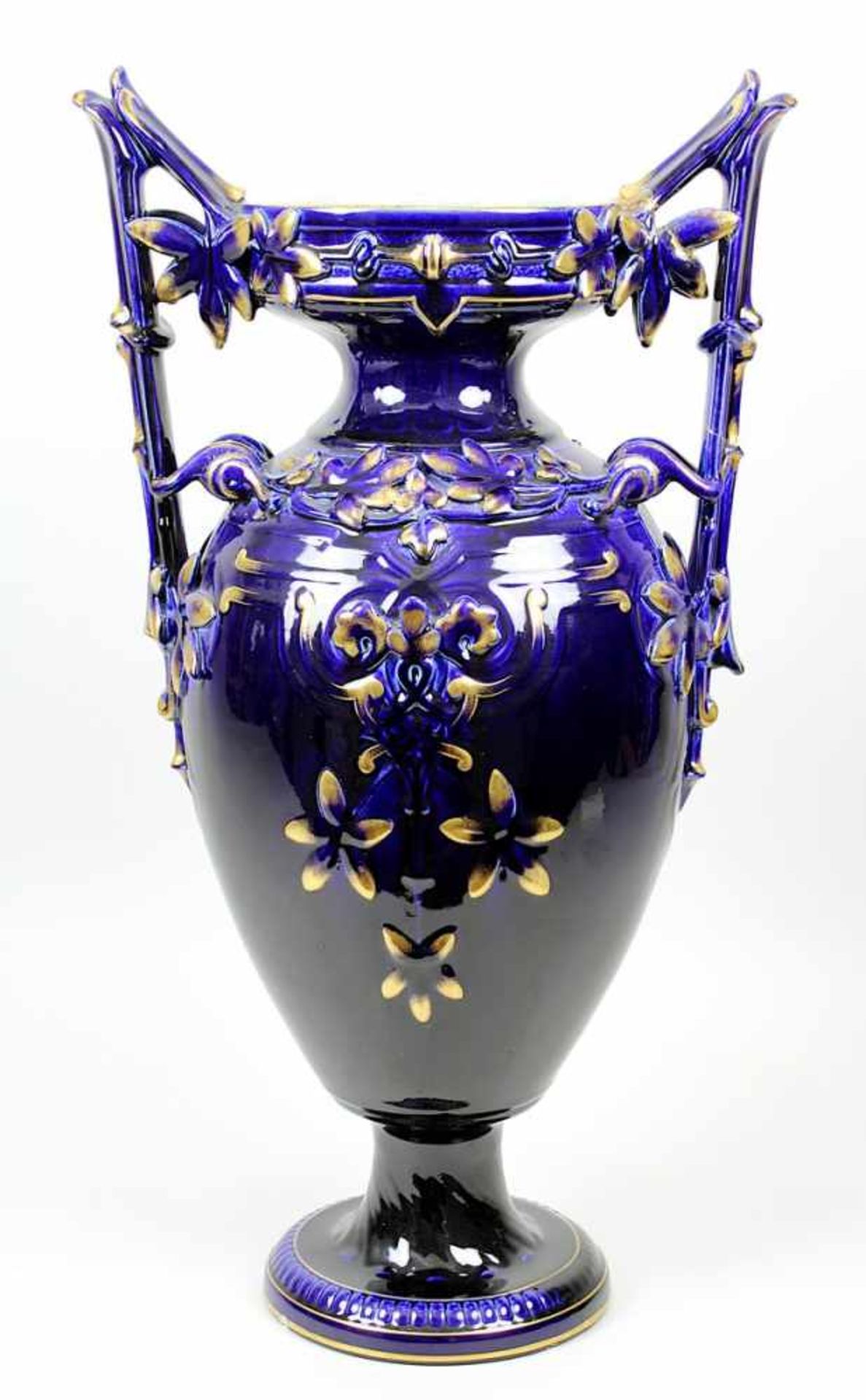 Große Saargemünd Henkelvase, um 1900, Utzschneider & Cie Sarreguemines, amphorenförmige Vase mit