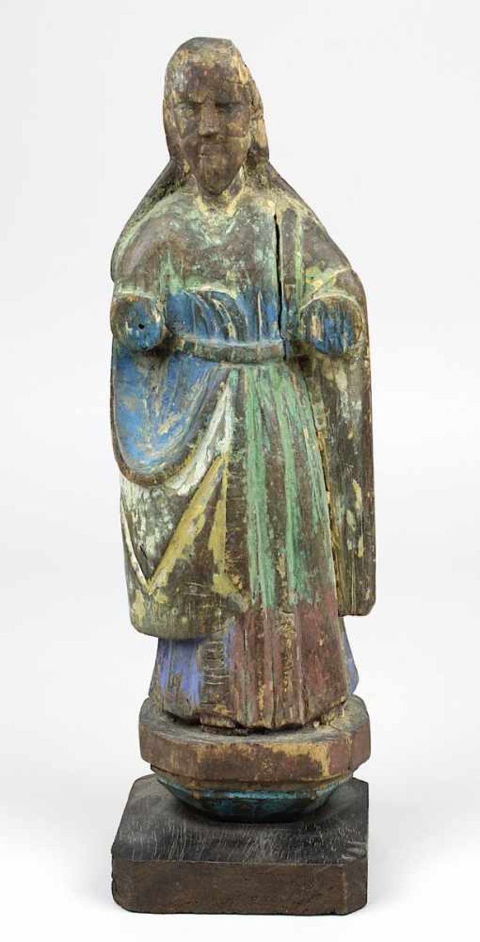 Figur eines Apostels,  Portugiesisch-Goa 18. Jh., Holz geschnitzt und farbig gefasst, Fassung