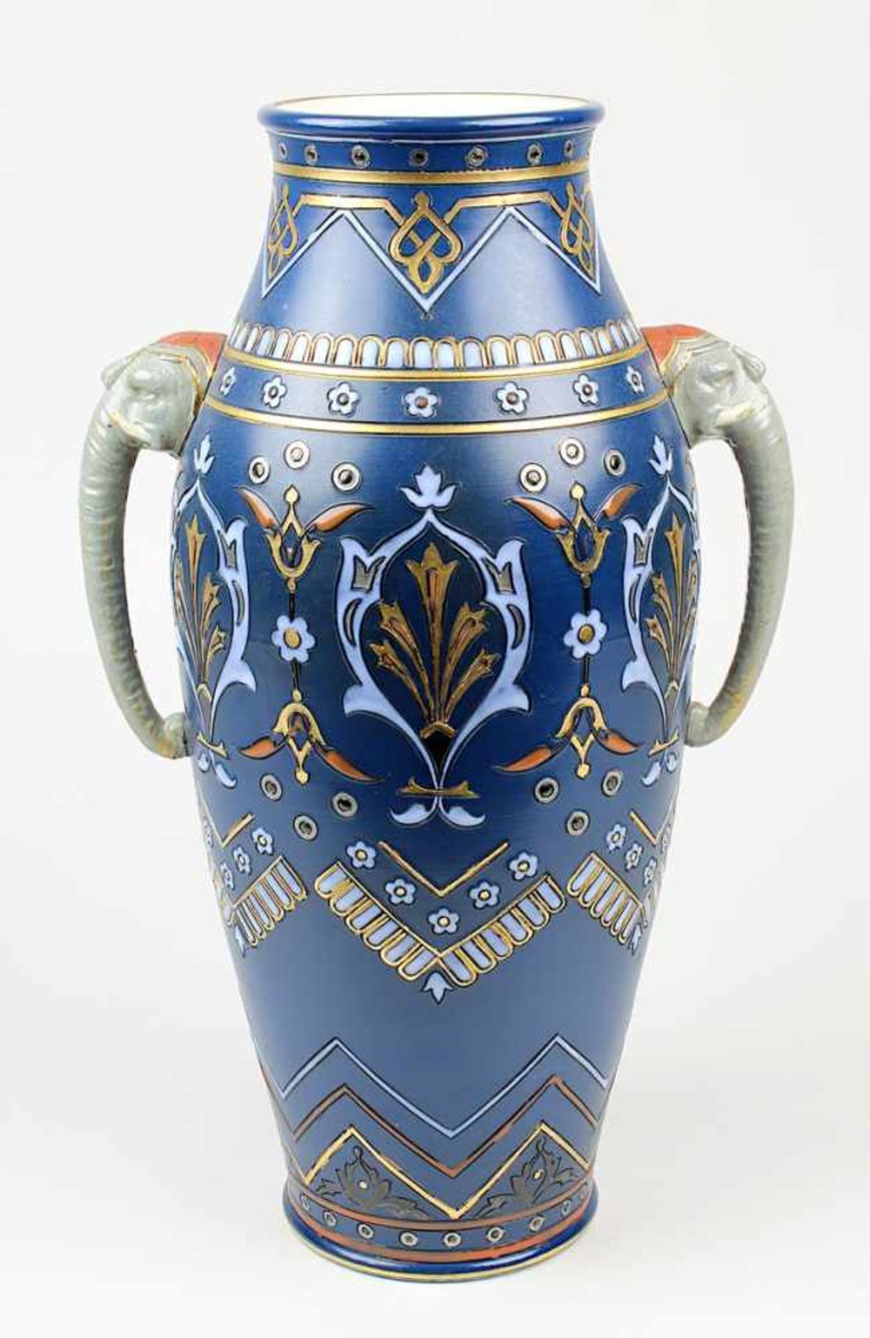 Villeroy & Boch Chromolith-Elefantenvase, länglicher Vasenkörper mit in Ritztechnik gearbeitetem
