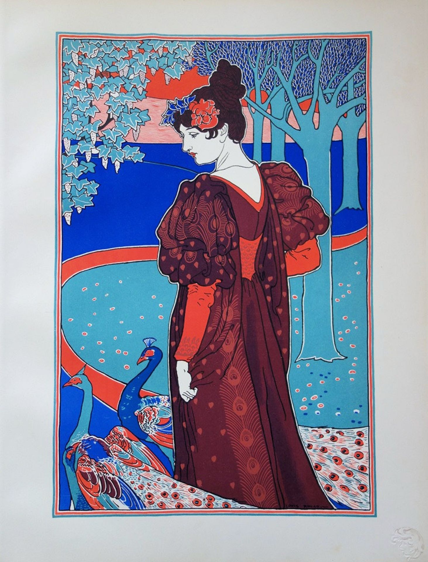 Louis RHEAD (1857 - 1926) Woman with Peacock, 1897 Original lithograph on fine [...]