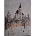 Bernard GANTNER (1928-2018) The small church Watercolor signed, Chinese ink on Japan [...]
