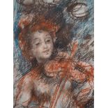 Lucien Philippe MORETTI Young girl and her violin Pastel drawing Signed in pencil on [...]
