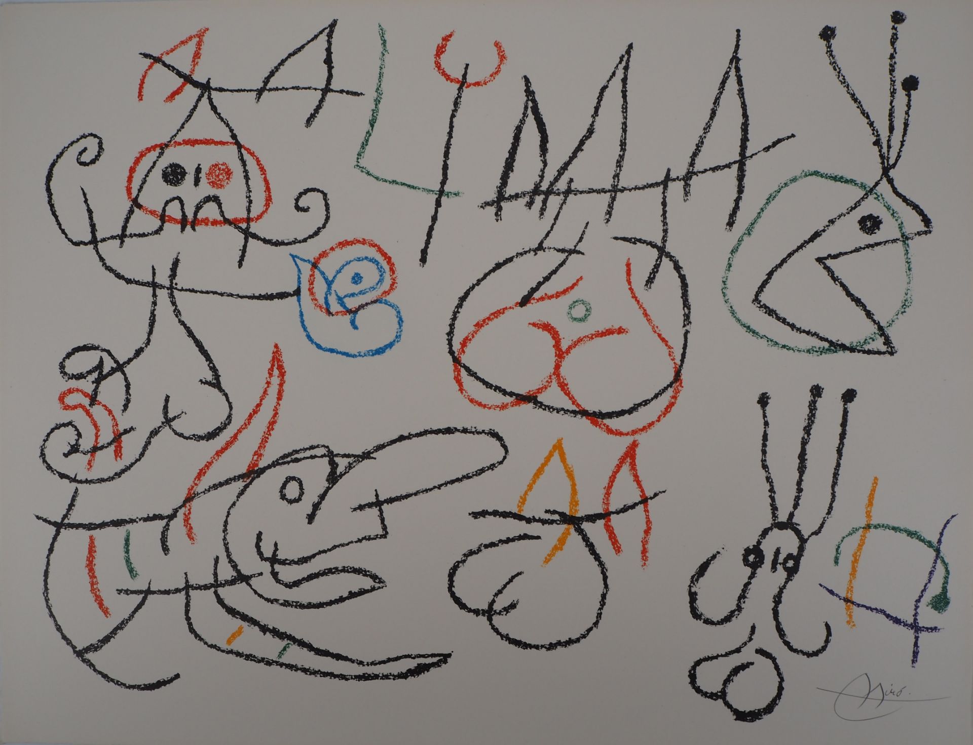 Joan MIRO (1893-1983) Ubu: Characters near a fire, 1971 Original lithograph (Atelier [...]