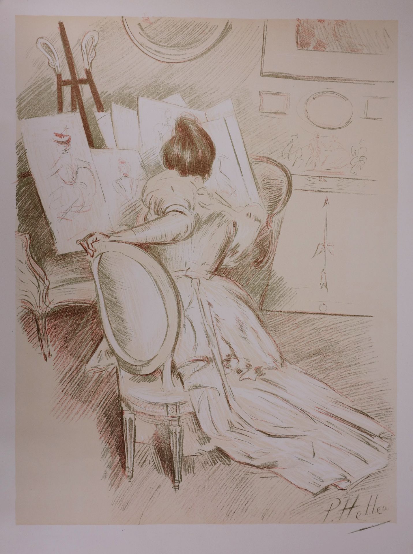 Paul César HELLEU Woman drawing, 1901 Signed lithograph in 3 colors. Signed in the [...] - Bild 2 aus 8