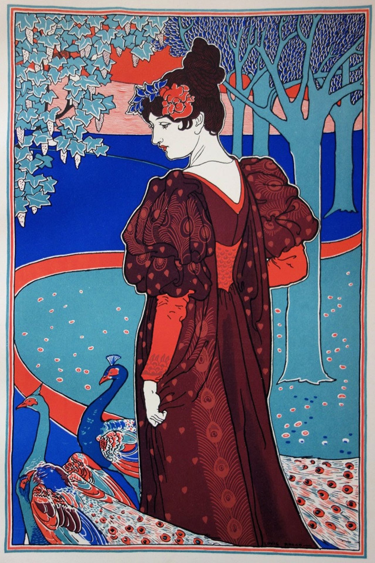 Louis RHEAD (1857 - 1926) Woman with Peacock, 1897 Original lithograph on fine [...] - Bild 2 aus 6
