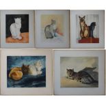 Jacques Nam (1881-1974) The Cats - Suite of 5 engravings signed in pencil Each [...]