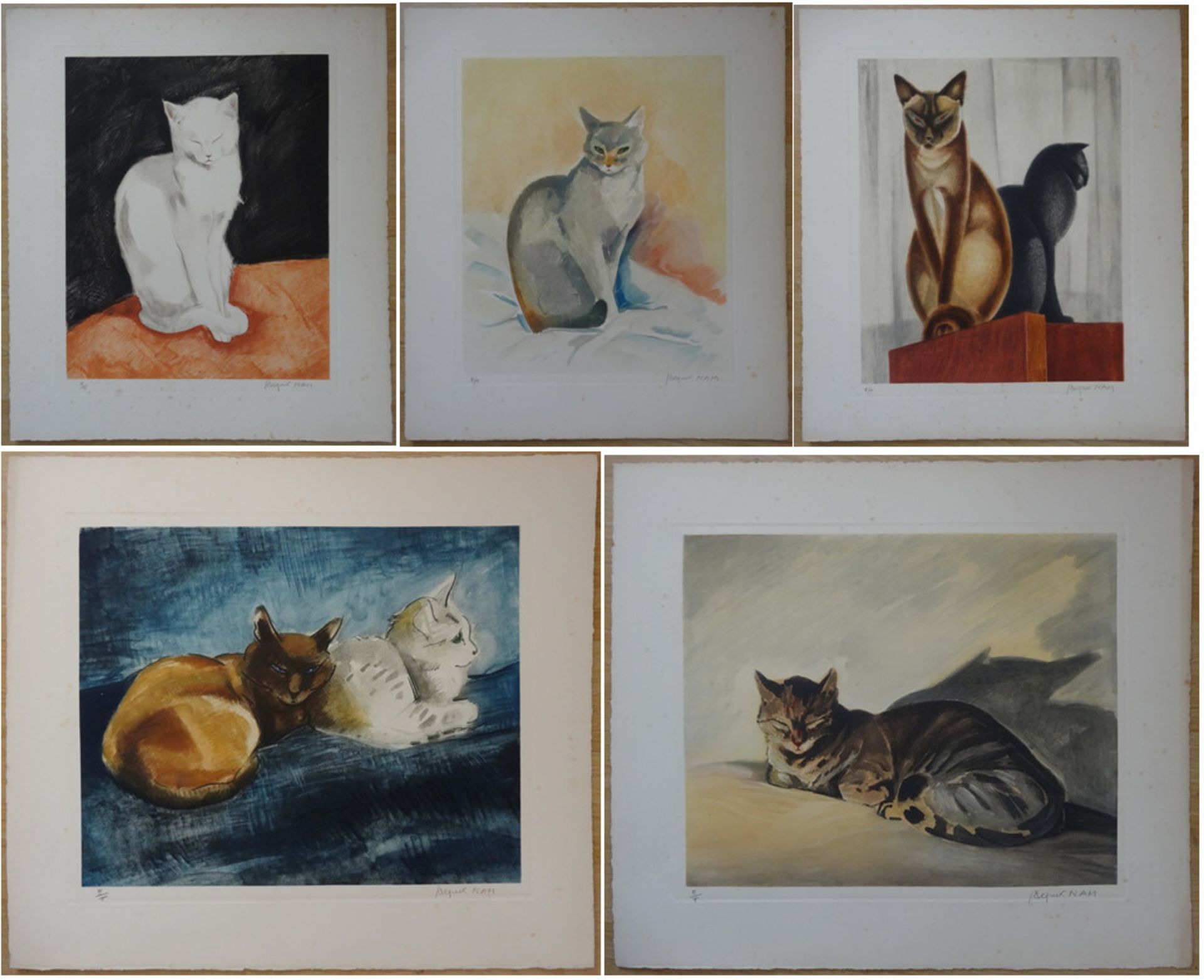 Jacques Nam (1881-1974) The Cats - Suite of 5 engravings signed in pencil Each [...]