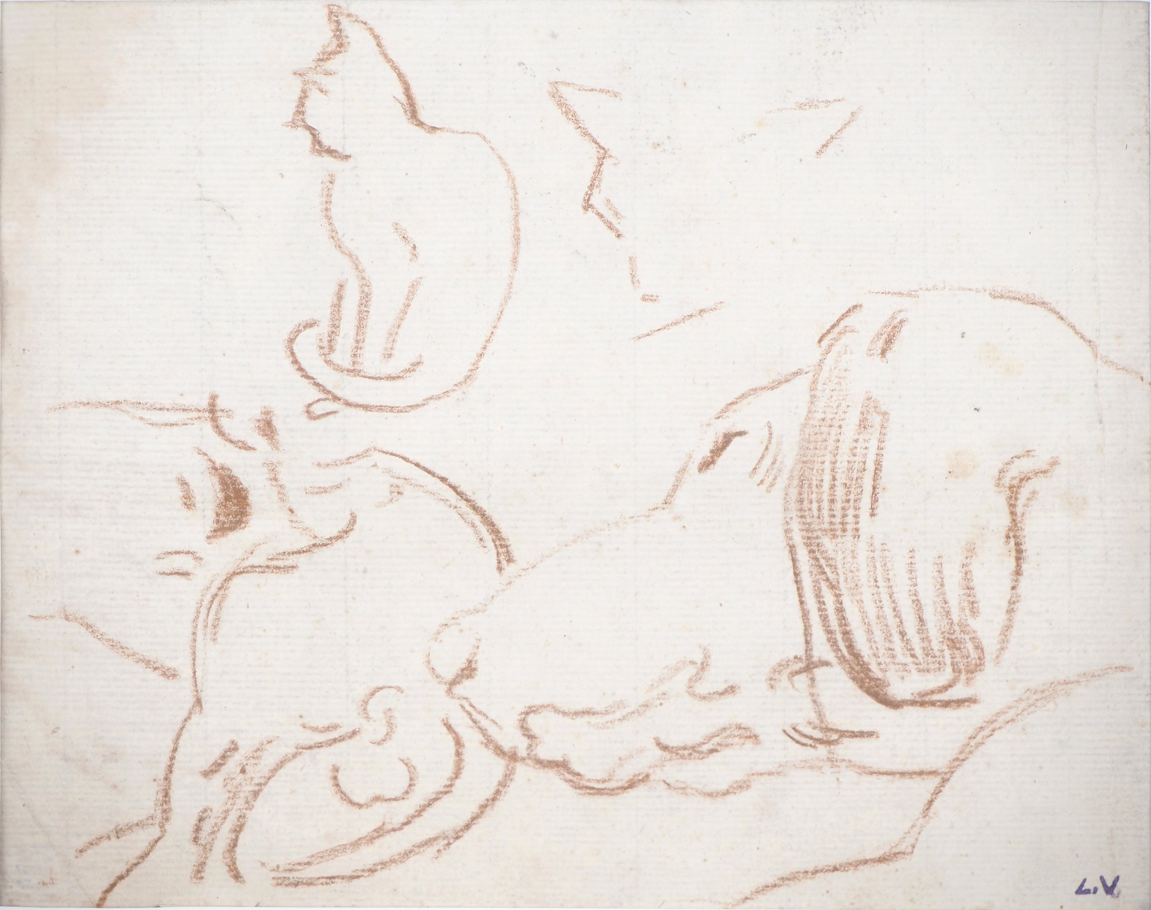 Louis VALTAT Resting Cat and Dog Sanguine Signed bottom right with the monogram [...] - Image 2 of 5