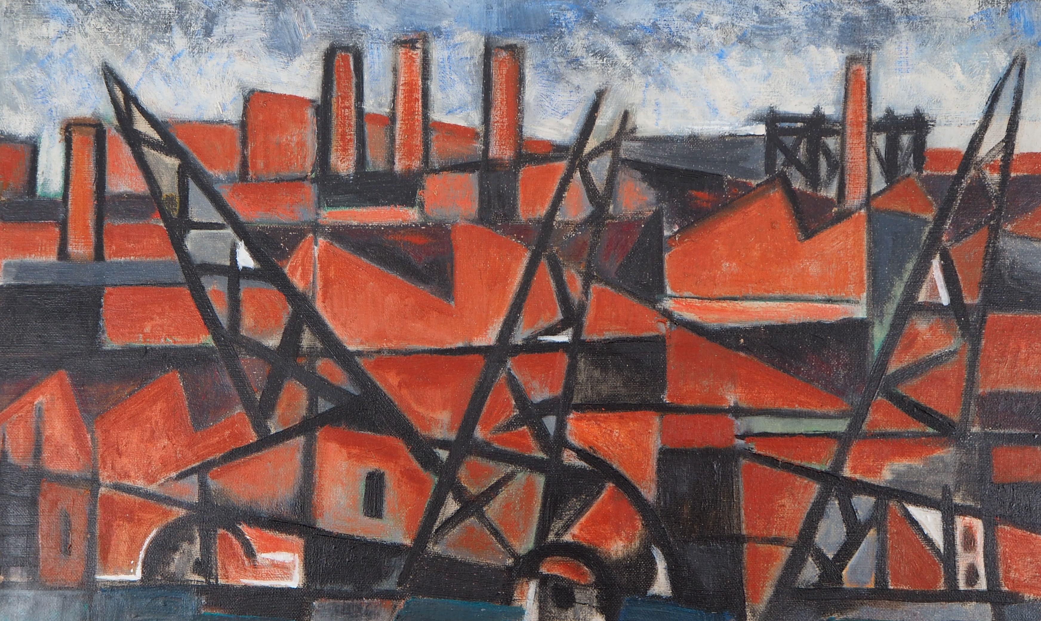 Lino MELANO (1924-) Docks and factories, 1956 Oil on canvas Signed on back On canvas [...] - Image 2 of 8
