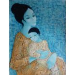 Mara TRAN LONG Mother with child Oil on cardboard Signed lower right Dimensions: 64.5 [...]