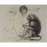 Pierre-Yves TRÉMOIS, A Chained monkey facing a man Original etching on [...]