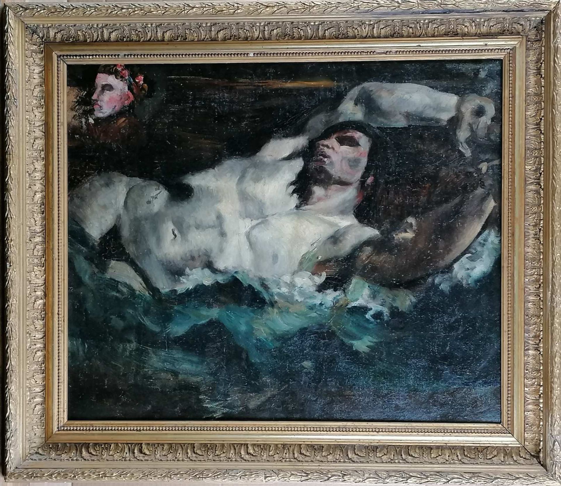 Attribué à Paul HUET (1803-1969). Le noyé de la barque de Dante d'après Delacroix. Huile sur