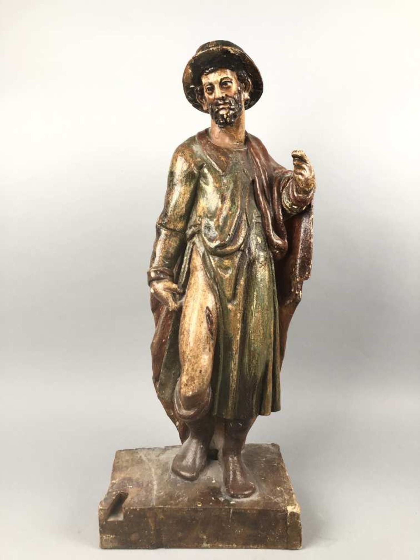 SAINT ROCH. Sculpture en bois sculpté polychromé. Manques. XVIIIe siècle. H. 65 cm.