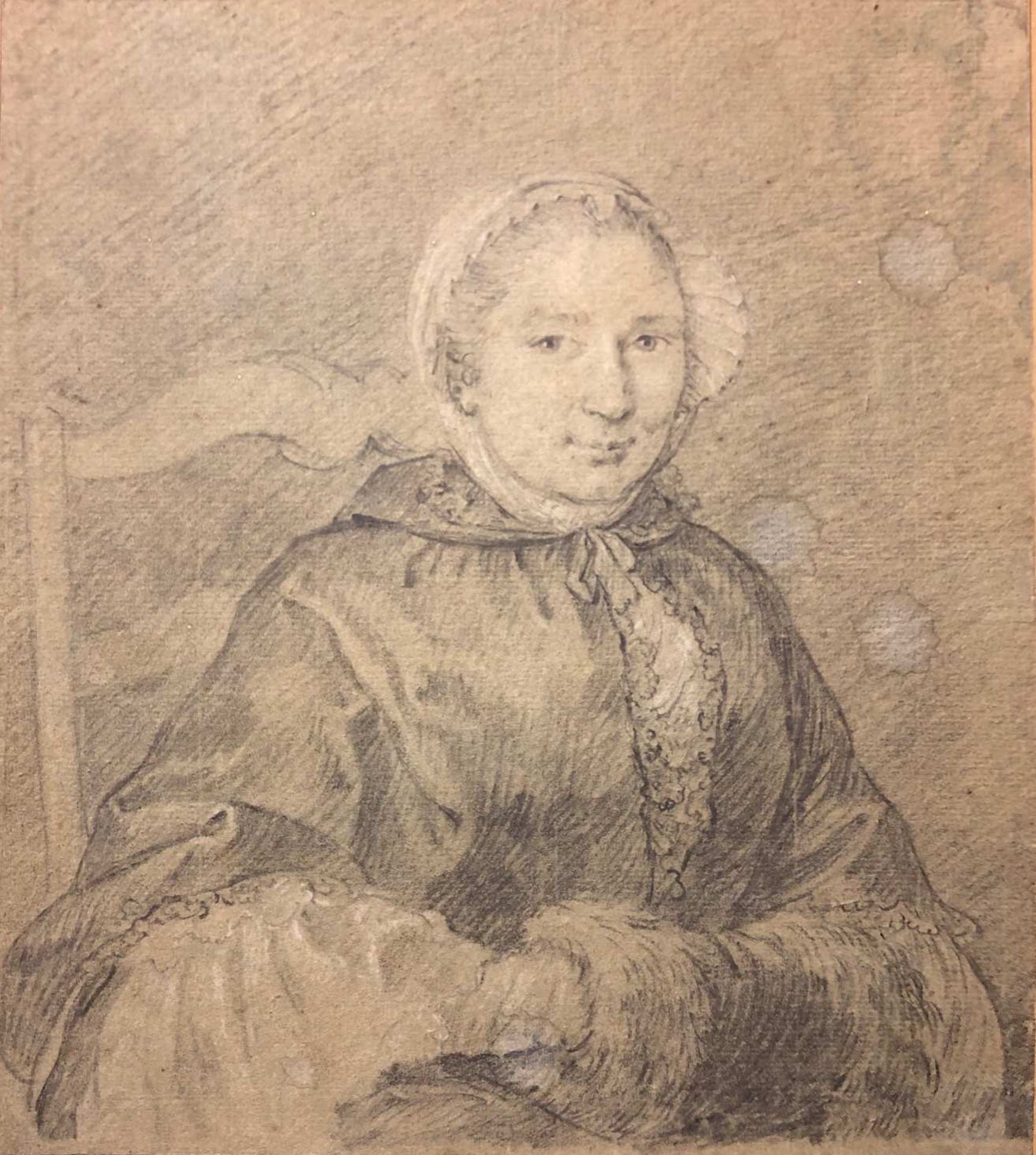 Ecole française du XVIIIème siècle. Portrait de femme au manchon. <br