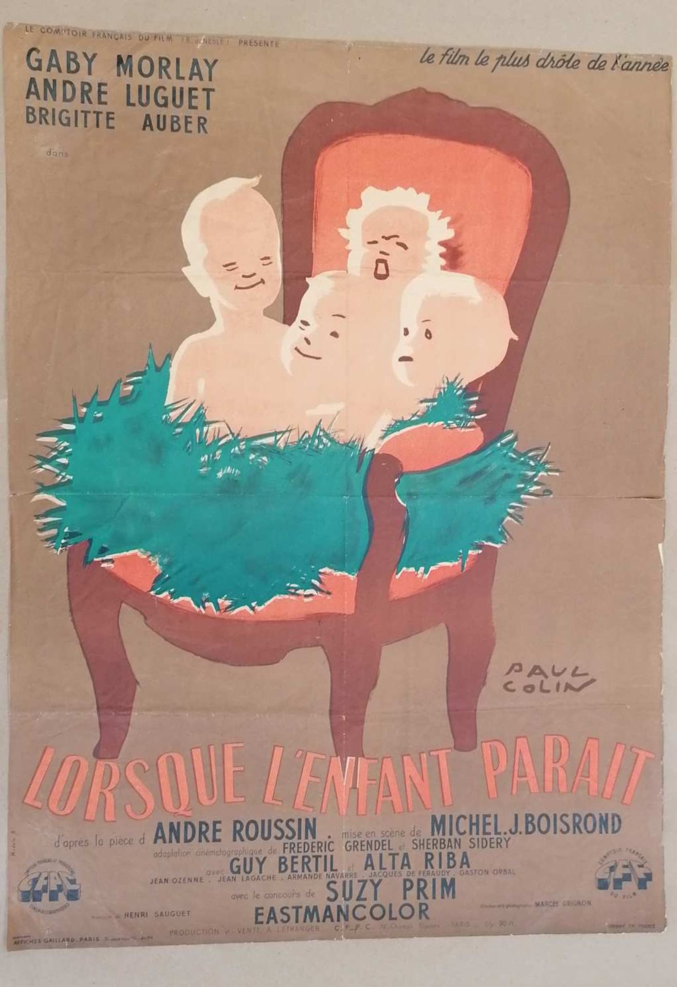 D'après Paul COLIN. Affiche de cinéma. "Lorsque l'enfant paraît". 79 x 58 cm.