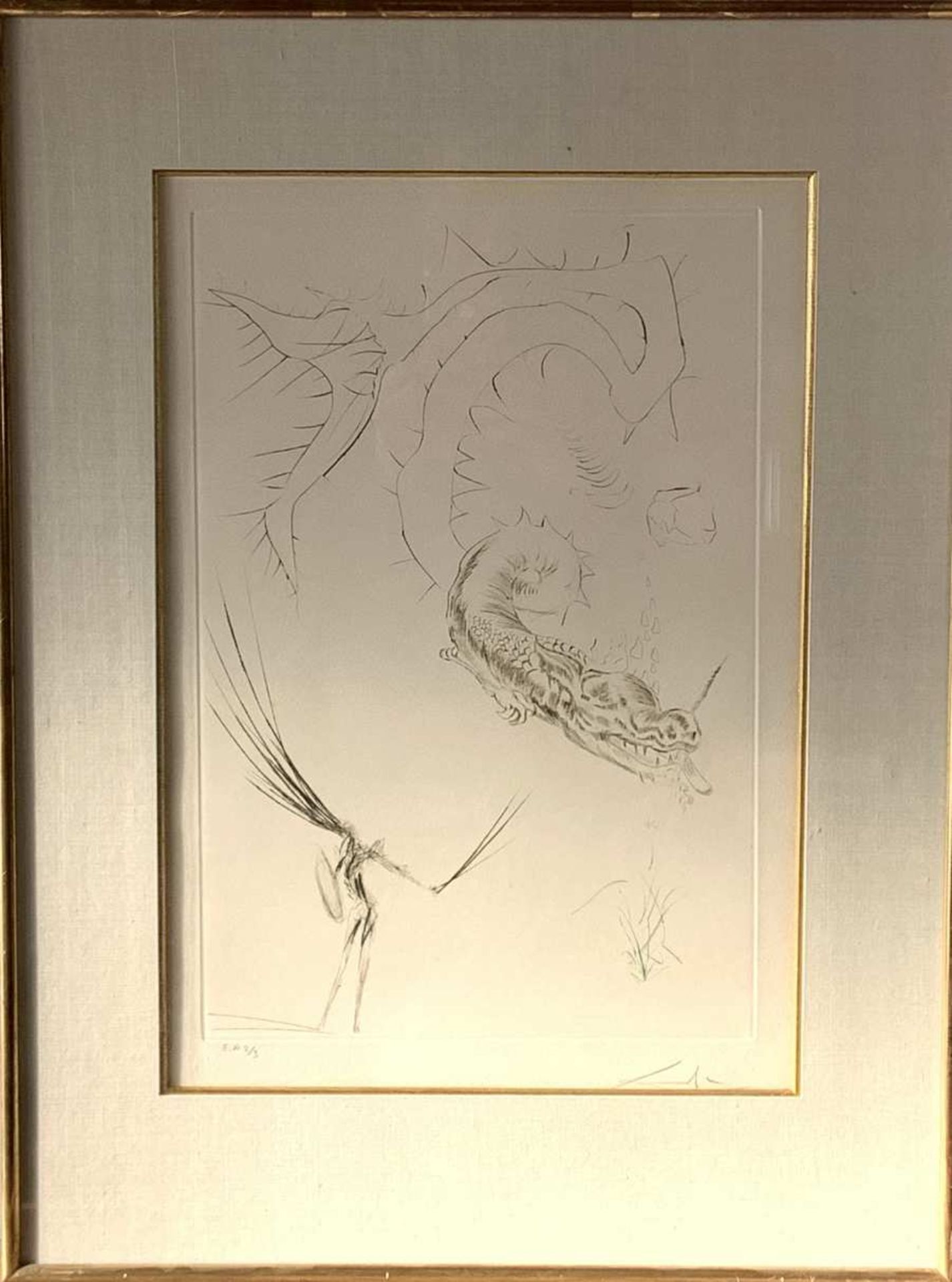 Salvador DALI (1904-1989). Tristan et le dragon. Lithographie. . Epreuve d'artiste numérotée 2/3