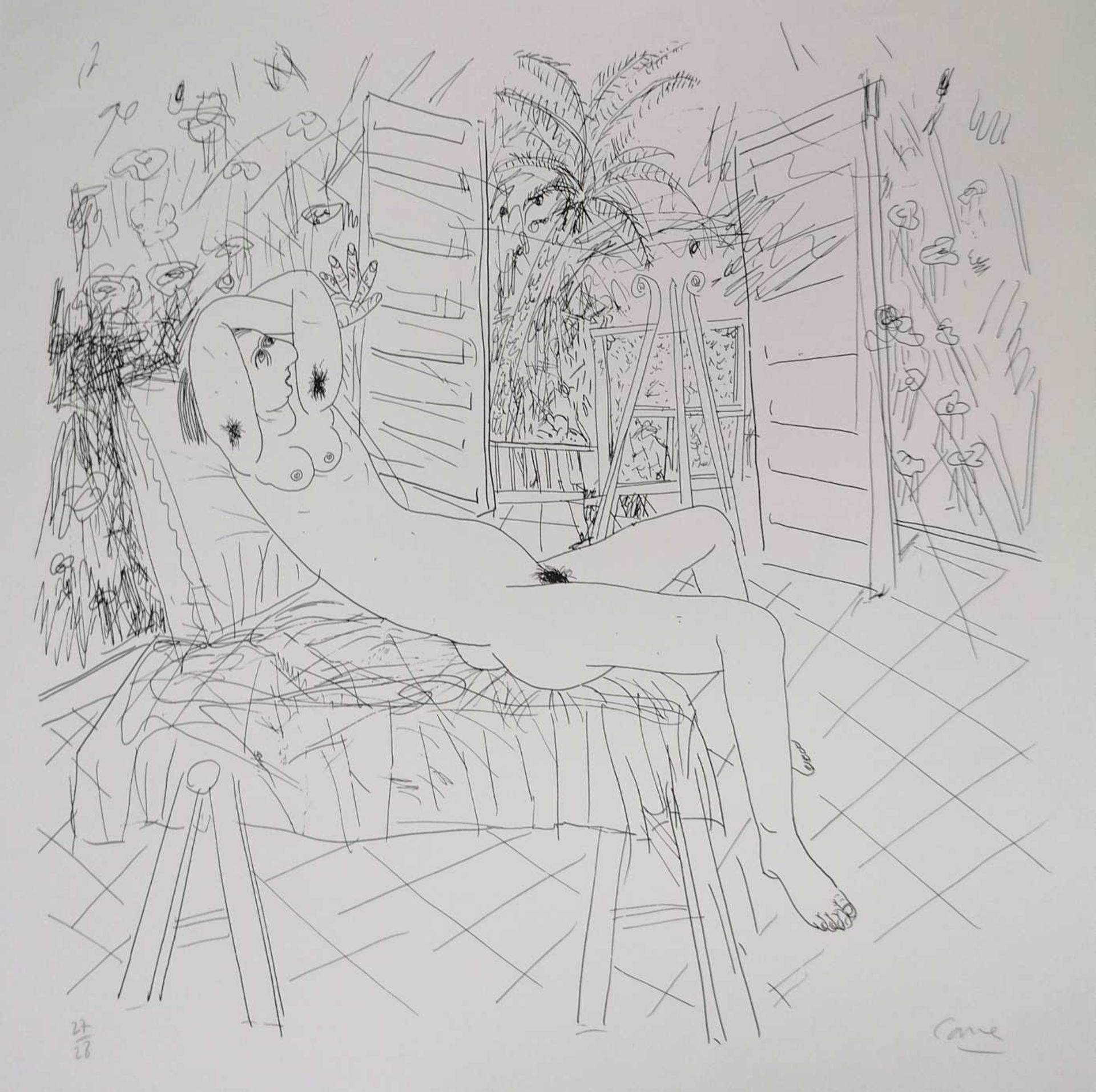 Louis CANE (1943). "Femmes allongées" Lithographie 64 x 63 cm. Numérotée 27/28. Signée en bas à