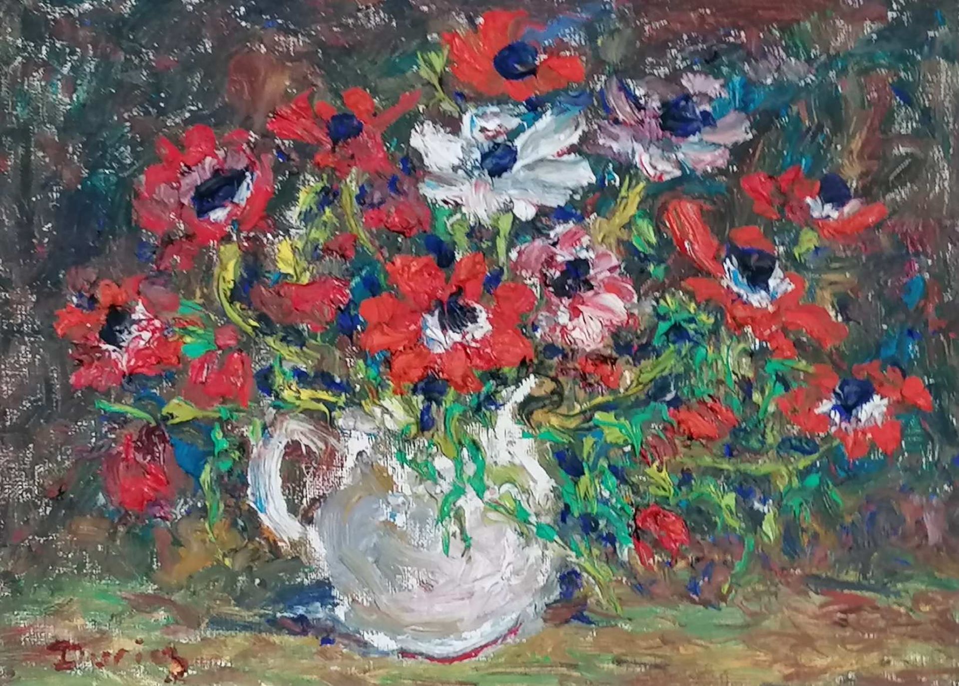 Julien DURIEZ (1900-1993). Bouquet de fleurs. Huile sur toile, signée en bas à gauche. 23 x 31 cm.
