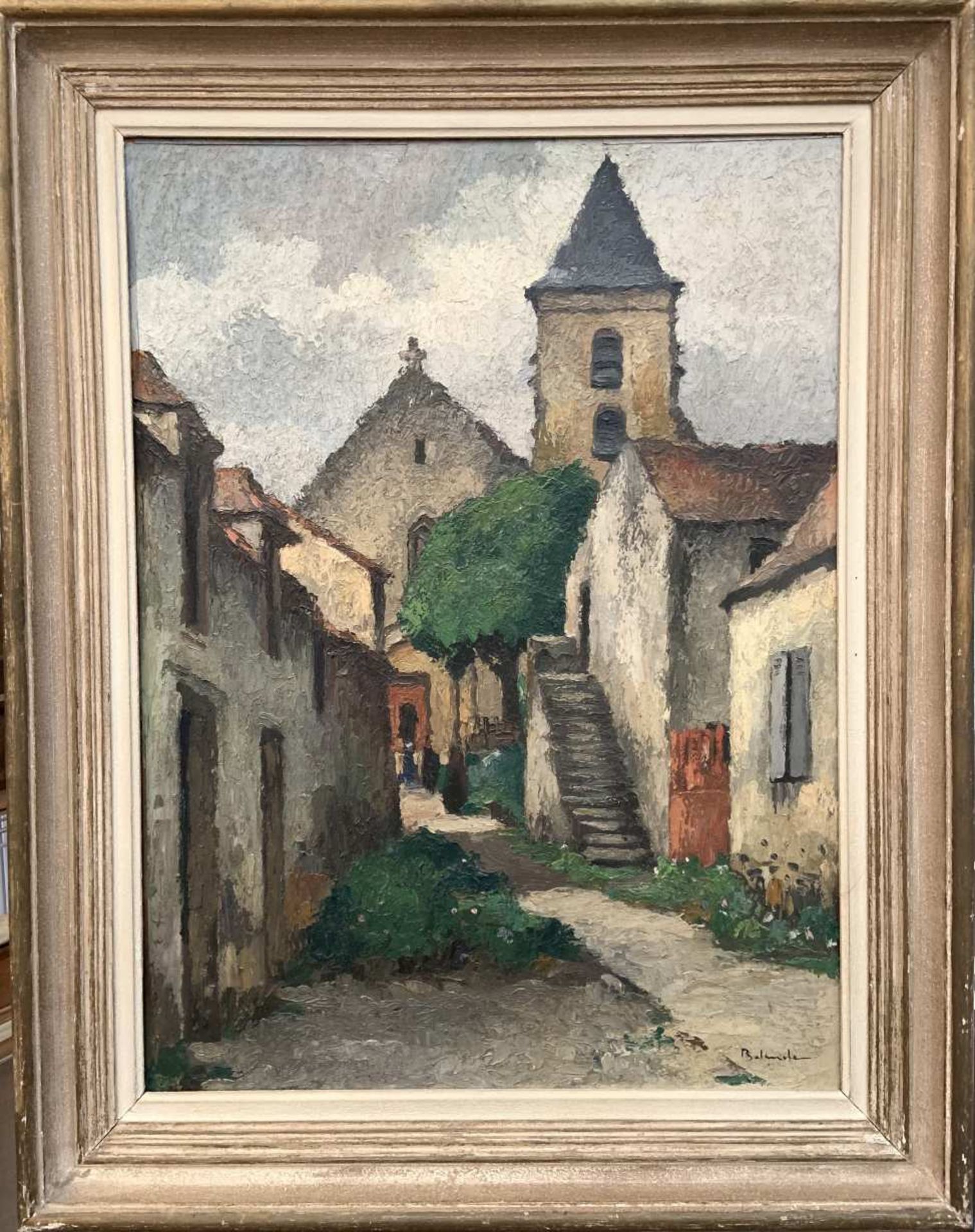 Gaston BALANDE (1880 - 1971). Eglise du village de Villacerf. Huile sur toile signée en bas à droite