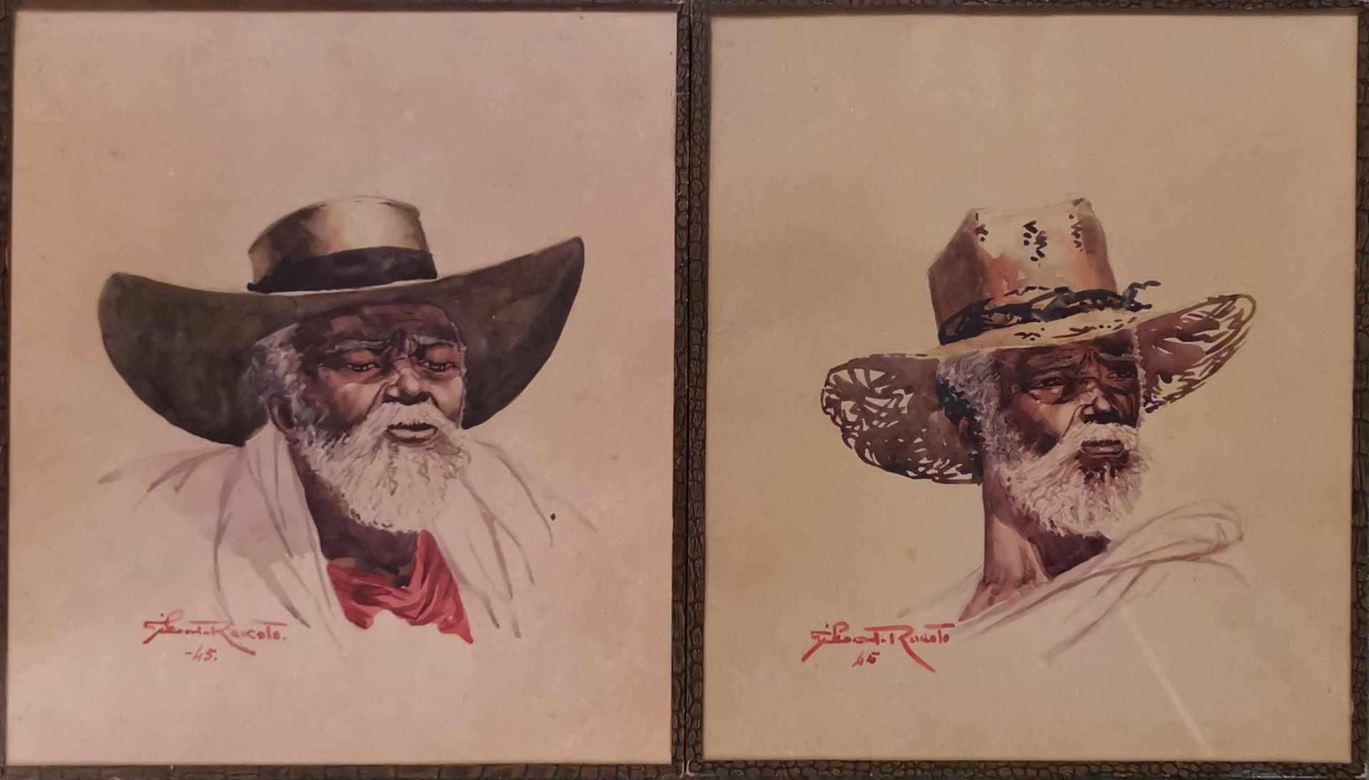 Gilbert RAKOTO (XIX-XX). Deux portraits de malgache. Aquarelles, signées en bas à droite. 25 x 22