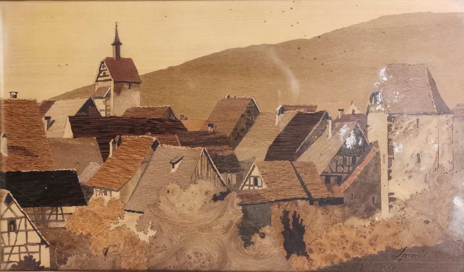 Charles SPINDLER (1865-1938). Vue des toits du Dolder et de la tour des voleurs à Riquewihr (