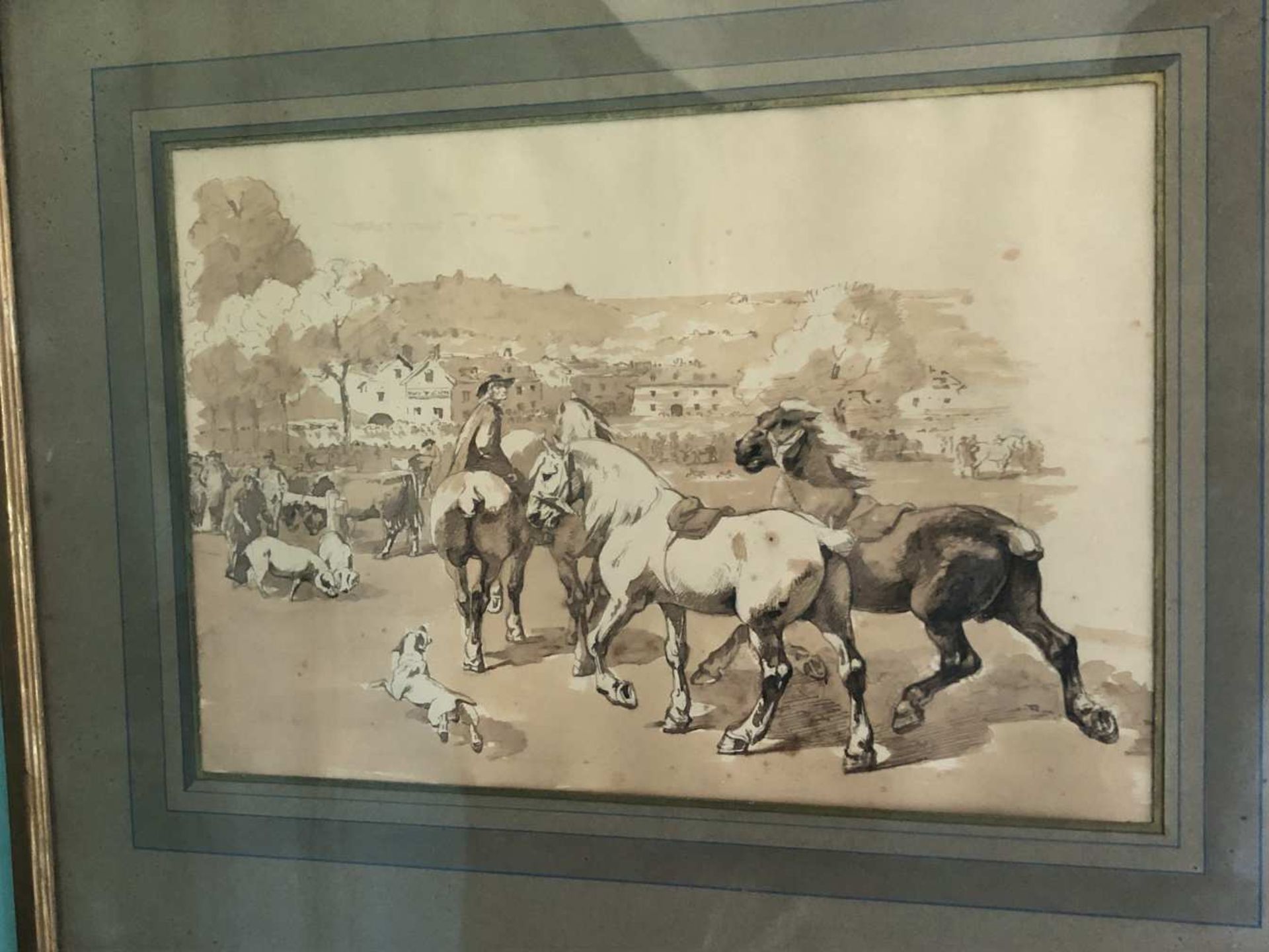 Pierre-Auguste BRUNET HOUARD (1829-1922). Le marchand de chevaux de trait. Lavis. Signé en bas à