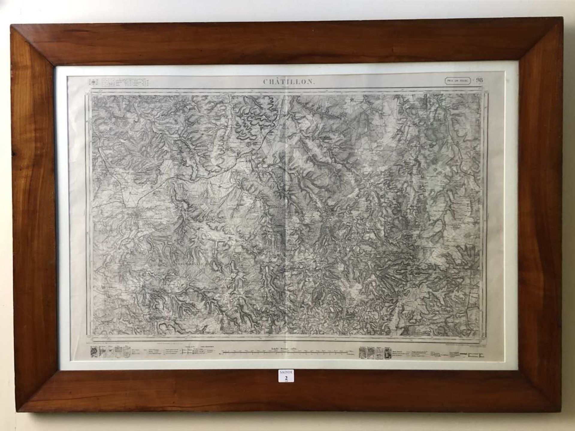 THIERRY & HACQ. Carte d'Etat-major représentant la région de Châtillon. 59 x 89 cm (vue). Cadre en