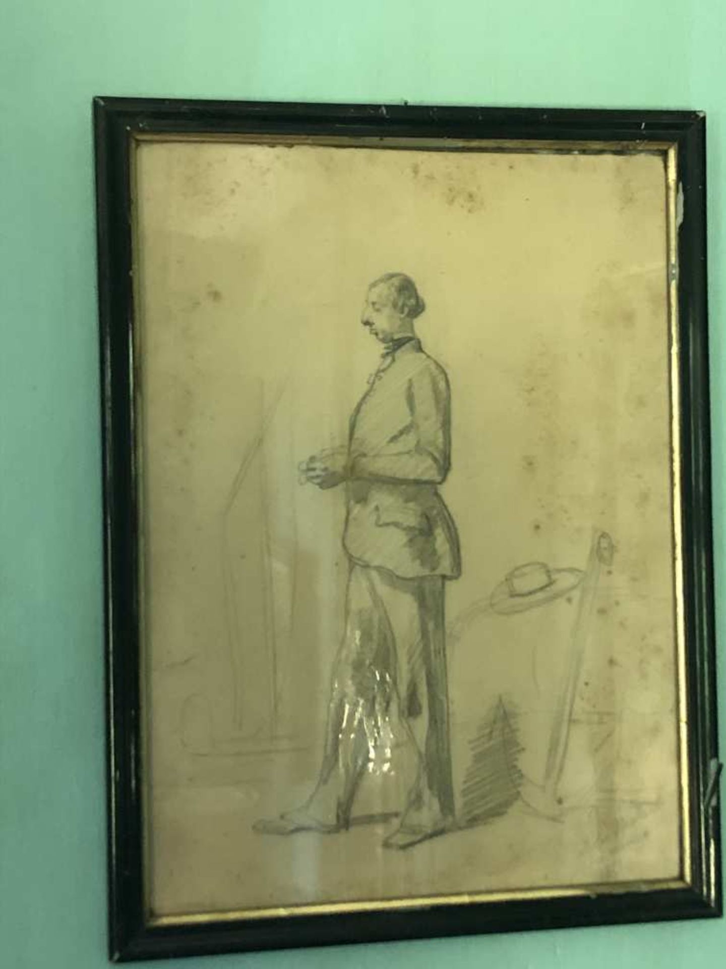Paul CELESTIN NANTEUIL (1837-1901). Autoportrait en pied. Mine de plomb sur papier. Signé et daté