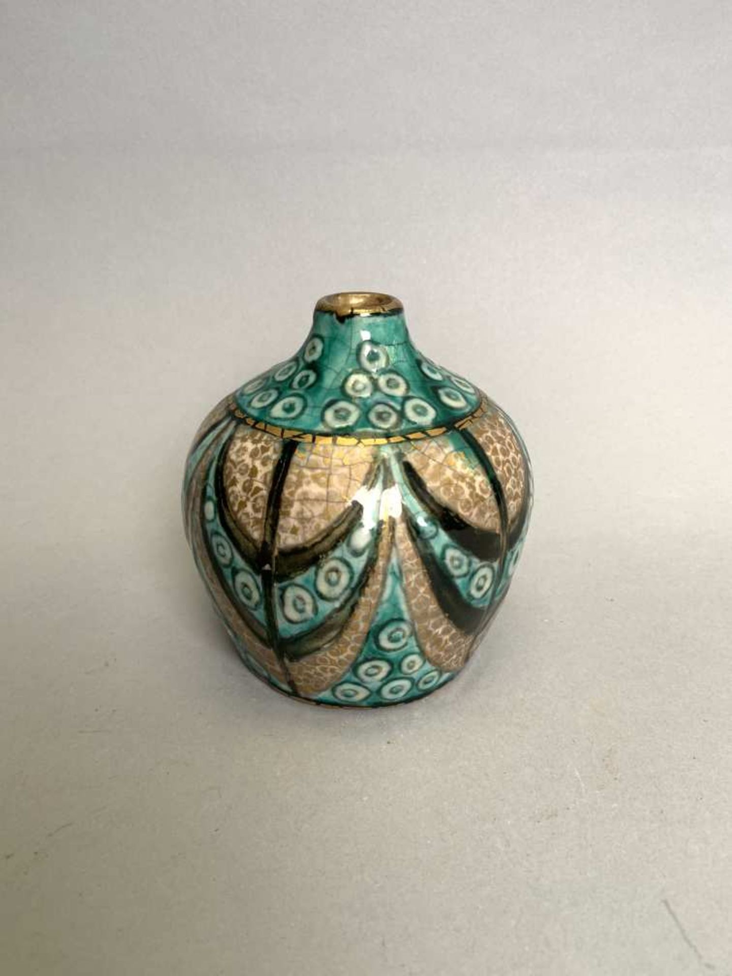 André METTHEY (1871-1920). « Guirlandes stylisées ». Précieux vase soliflore. Épreuve en céramique