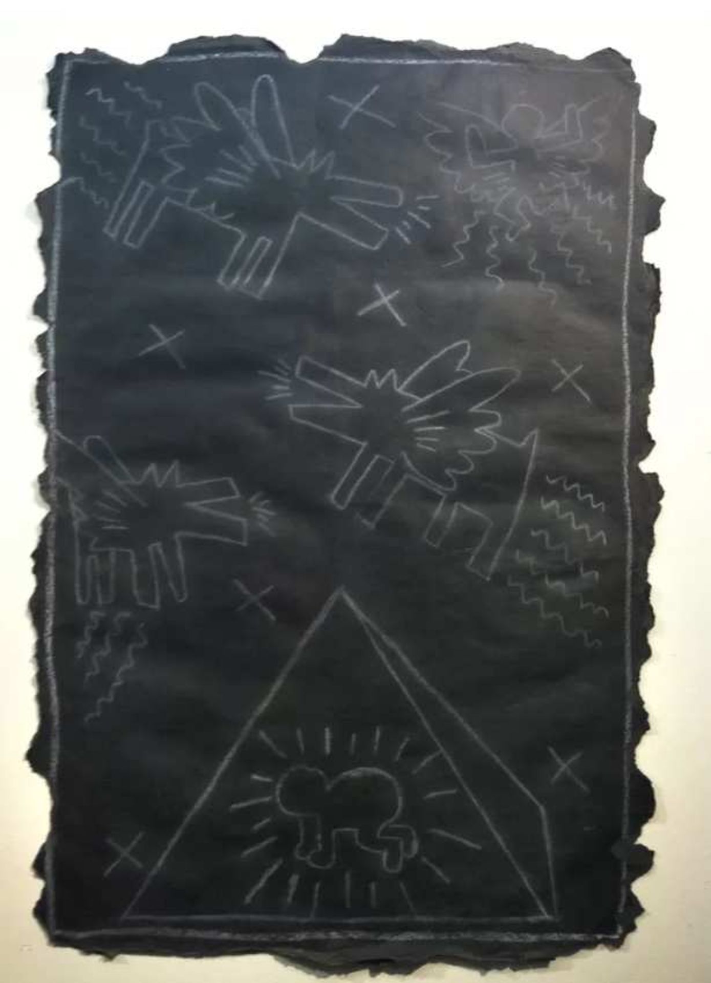 Keith HARING (1958-1990). Subway drawing. Craie sur papier. 120 x 70 cm. Provenance : Galerie