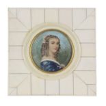 A 19th century portrait miniature depicting a dame from 18th century