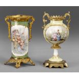 A pair of 19th century French porcelain vases with a gilt bronze garniture