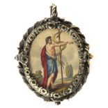 An 18th century Spanish reliquary pendant in silver and verre églomisé