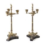 A pair of 19th century French Empire period gilt bronze candlesticks