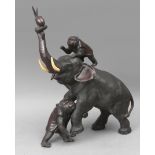 Second half of 19th century Japanese school bronze sculpture of an elephant with ivory tusks