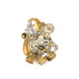 A flowery brooch circa 1950. 18k. yellow gold and platinum setting, rose cut diamonds and enamels
