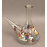 A 20th century glazed glass 'porron' wine container