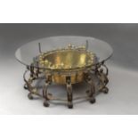 Bronze and brass brazier circa 1900 transformed into a coffee table