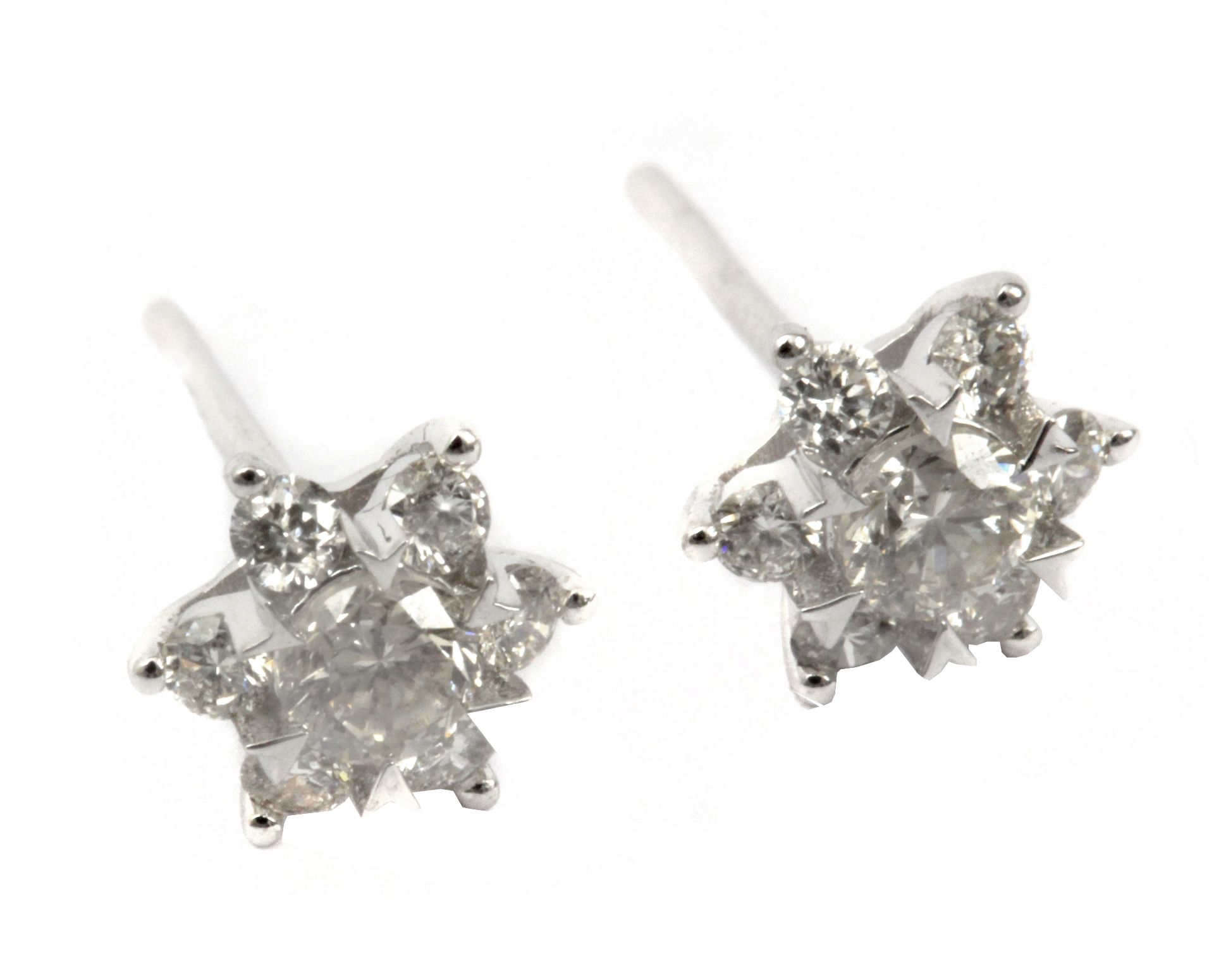 A pair of star shaped stud earrings in an 18k. white gold setting with brilliant cut diamonds - Image 2 of 2